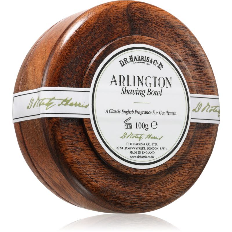 D R Harris Wooden Shaving Bowl + Soap 100g-Arlington-Mahogany effect