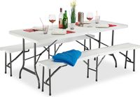 Merkloos / Sans marque Relaxdays biertafelset opvouwbaar - 1 tafel en 2 banken - 74 x 180 x 74,5 cm - wit