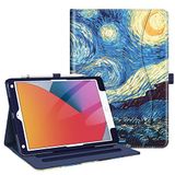 FINTIE Hoesje voor iPad 9e/8e/7e generatie (2021/2020/2019) 25,9 cm - Hoekbescherming] Multi-hoek kijkstandaard Cover met zak en potloodhouder, Auto Sleep Wake, Sterrennacht