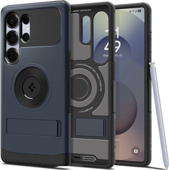 Spigen Slim Armor MagFit Hoesje Geschikt voor Samsung Galaxy S25 Ultra | Back Cover Compatibel met MagSafe / Qi2 | met Standaard | Air Cushion technologie | Metal Slate