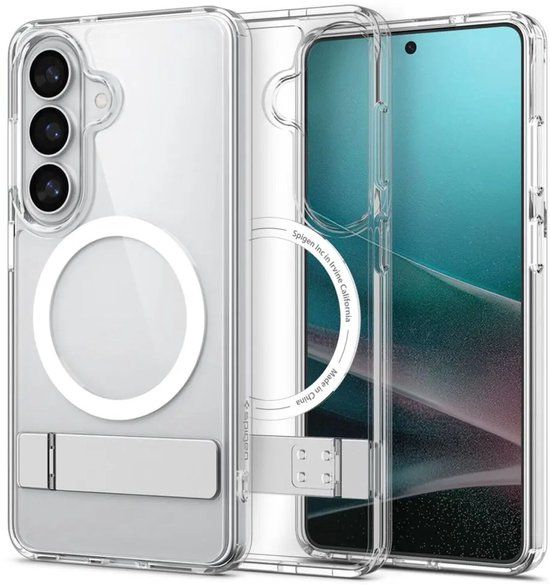 Spigen Ultra Hybrid S MagFit - Hoesje Geschikt voor Samsung Galaxy S26 - Compatibel met MagSafe - Back Cover met Air Cushion - Uitklapbare Standaard - Transparant Wit
