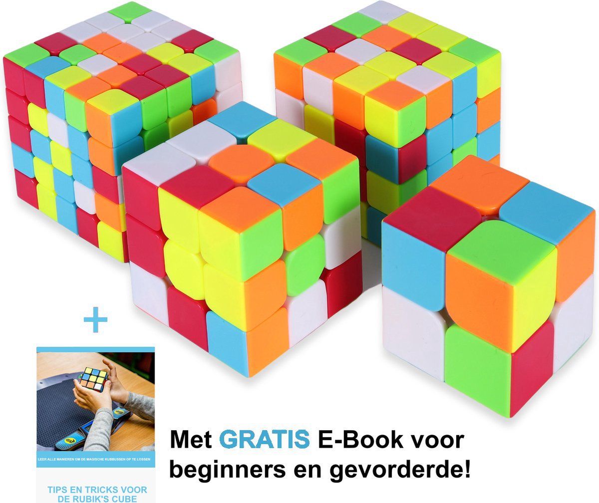 QIYI CUBE 4 in 1 Speed Cubes Playset - 2x2 | 3x3 | 4x4 | 5x5 - Rubiks Cubes Breinbreker - Incl NL E-Book - Luxueuze Speedcube Giftset