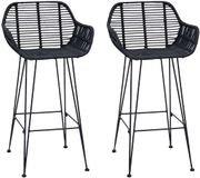 vidaXL Barkruk - 2 stuks - Zwart - Riet en Ijzer - 55 x 52 x 92 cm