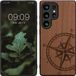 kwmobile telefoonhoesje geschikt voor Samsung Galaxy S25 Ultra - Houten hoesje met bumper - Donkerbruin Vintage Kompas design