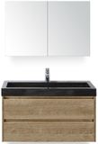 BES LED Dante Badmeubelset 100 cm - Natuur Eiken - Wastafel Hardsteen Wit Lucca met Spiegelkast