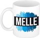Bellatio Decorations Melle naam cadeau koffie mok - beker - met blauw verfstrepen - Cadeau collega - vaderdag - verjaardag - meester - coach - 300 ml - wit