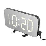 EXTSUD Digitale wekker, led-spiegelwekker, digitaal met 3 helderheidsniveaus, dimbaar, wekker, tafelklok, reiswekker met groot scherm, 12/24-uurs display, USB-aansluiting voor smartphone