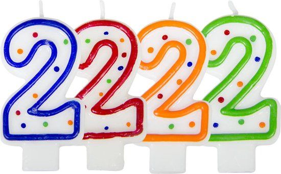 Folat Party Products - Verjaardagskaars cijfer 2 - wit met gekleurde stippen