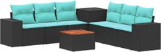 vidaXL Bankstel 2 zitplaatsen Zwart en blauw Polyrattan en Staal
