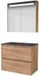 Basic Line Premium 46 Badkamermeubelset - 80 x 46 cm - Greeploos - 2 Lades - Hardstenen Wastafel - 1 Kraangat - Spiegelkast met LED Verlichting - Whisky Oak
