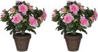 Mica Decorations Kunstplant - 3x - Azalea - groen/lichtroze - 27 cm