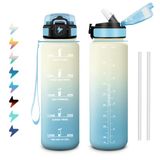 1 liter motiverende drinkfles, sportfles met rietje, gemakkelijk te reinigen, herbruikbaar, sportfles met tijdsweergave, voor werk, fietsen, wandelen, kantoor
