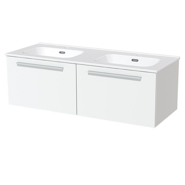 Maxaro Badkamermeubel 120cm Modulo Mat Wit 2 Lades Vlak Wastafel Keramiek