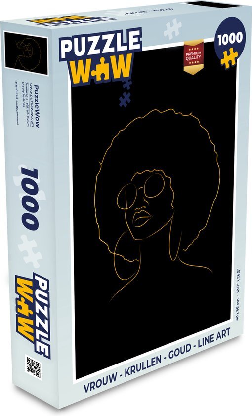 MuchoWow Puzzel Vrouw - Krullen - Goud - Line art - Legpuzzel - Puzzel 1000 stukjes volwassenen