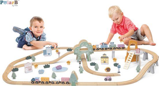 VIGA PolarB Houten Kinder Treinbaan 90 Stuks