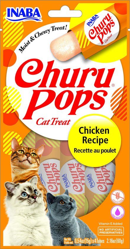INABA Churu Pops - Kattensnoepjes om uit de hand te geven - Heerlijke kattensnacks om op te likken - Traktaties in handige porties met kip 4x15g