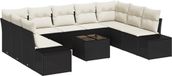 vidaXL Banc de jardin - Set - avec - coussin - 10 - pcs - Noir - poly - rotin