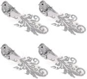 Merkloos Kerstboomversiering Vogels - 4x stuks - 15 cm - Zilveren glitter - op clip