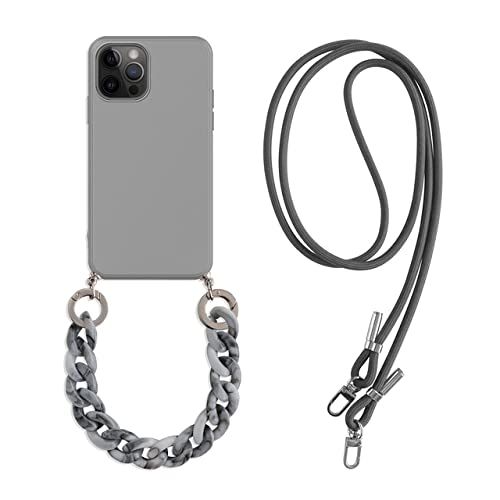 GORJO Crossbody Lanyard ketting marmeren ketting siliconen hoesje voor Iphone 13 12 Mini 11 Pro XS Max XR X 8 7 6S 6 Plus SE 2020 Cover, grey, For iPhone11 Pro Max
