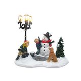 Autour de Minuit 5MAI535 Scene sneeuwman met vloerlamp, kunststof, meerkleurig, 13 x 13 x 12 cm