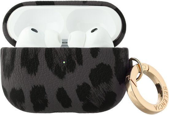 Selencia Sabi Case met panterprint - Hoesje geschikt voor AirPods Pro 3 - Midnight Black