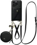 AVY Leren Hoesje geschikt voor Apple iPhone 15 Pro Max | Met Koord, Wallet en Pouch | Compatibel met MagSafe | Leather Case met 30CM & 130CM Koord | Leather Set | Zwart