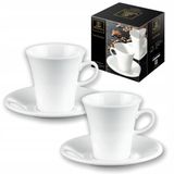 Wilmax Porseleinen Koffiekopjes met Schotels - Set van 2, 160ml, Wit
