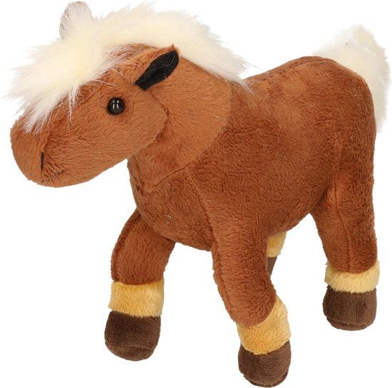 Cornelissen Pluche bruin veulen knuffel met witte manen 26 cm - Paard knuffel voor kinderen