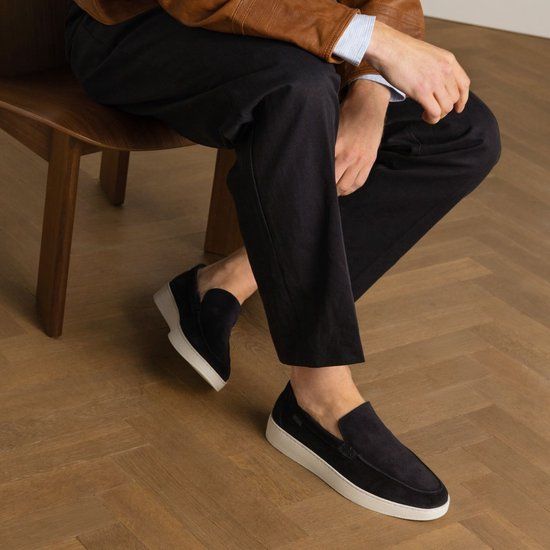 Manfield Heren Donkerblauwe Suède Loafers Maat 40