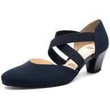 Ara Pumps Blauw Nubuck Elastiek Ronde Neus Blokhak 3-4 cm