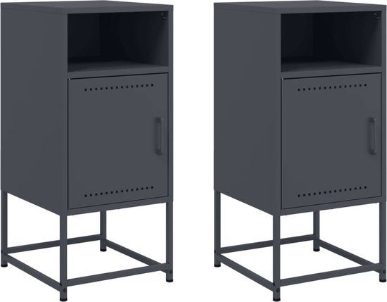 vidaXL Nachtkastjes - 2 stuks - Staal - Antracietkleurig - 36x39x78 cm