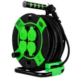 REV Kabelhaspel EX, 25 m, H05RR, IP44, 3000 W, verlengkabel, buiten, 4 stopcontacten, thermoschakelaar, groen