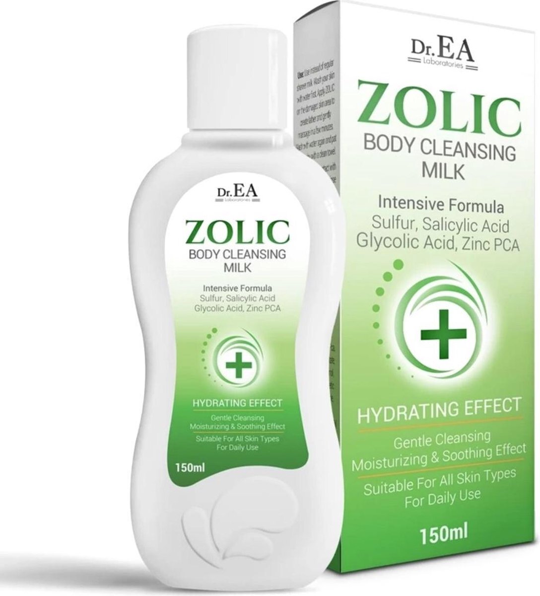 Dr. EA laboratories Dr EA Laboratories© | Zolic | Body Cleansing Milk | Reinigende Melk | Zwavel | Salicylzuur | Glycolzuur | Zink | Hydraterend en Rustgevend | Alle Huidtypes | Dermatologisch Getest | Pomp | 150 ML
