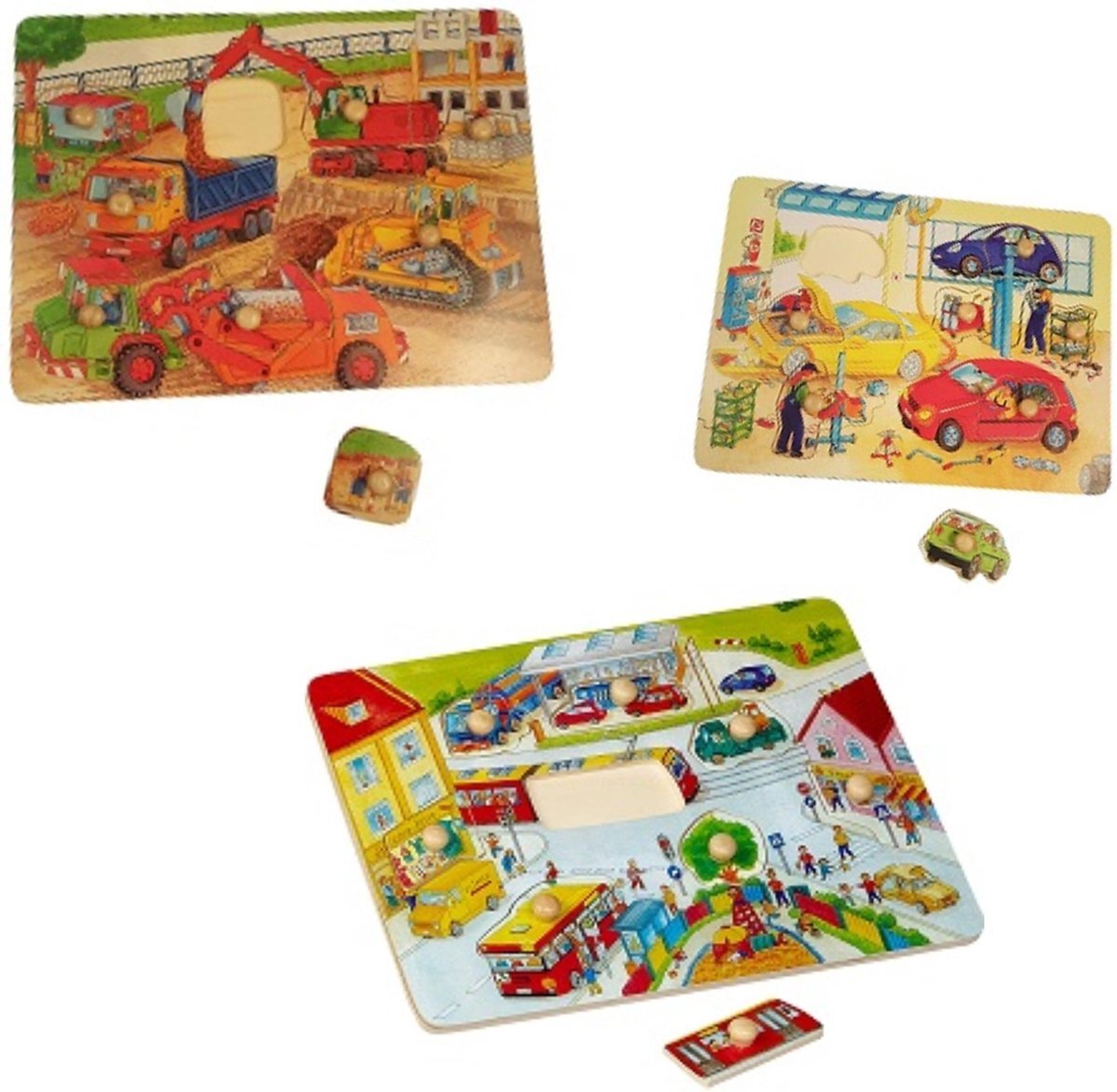 Playwood Knop puzzel bouwplaats-tram-garage u krijgt 3 assorti geleverd