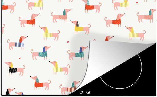 KitchenYeah® Inductie beschermer 77x51 cm - Honden illustratie met teckels - Inductie kookplaat accessoire