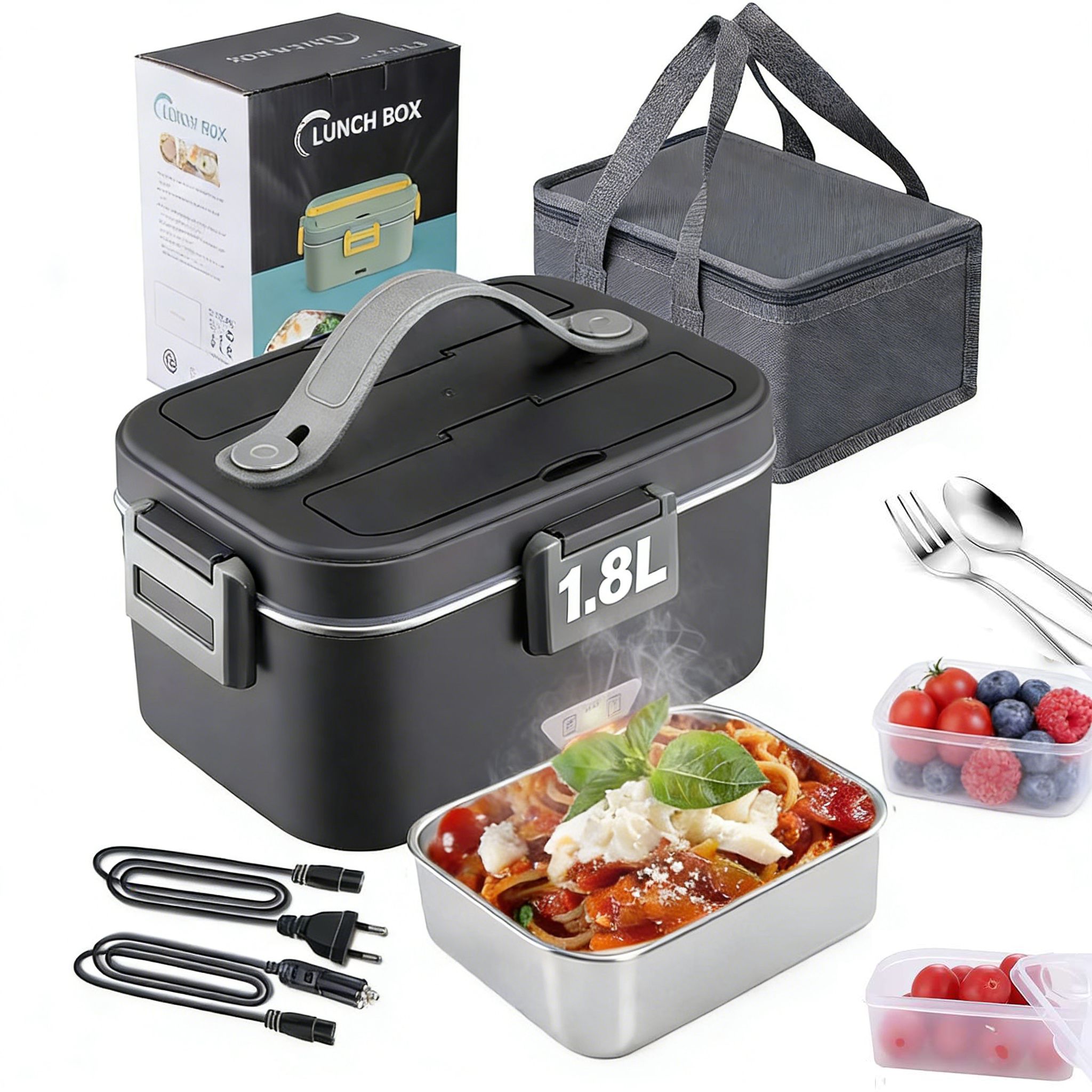 OWJHE Elektrische Verwarming Lunchbox 1.8L 75W 24/220V Roestvrijstalen Voering Draagbare Voedselverwarmer Bento Box Voedselcontainer voor Auto