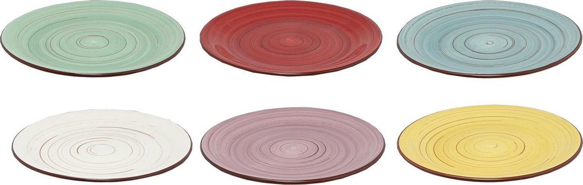 Studio Tavola Ontbijtbord - 6 Stuks - Ø19cm - Kleurrijk - Aardewerk