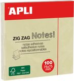 APLI plakbriefjes zig zag, 75 x 75 mm, geel