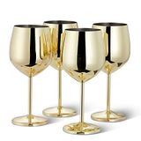 Oak & Steel – 4 Gouden RVS Wijnglazen (540ml) - Onbreekbare Metalen Rodewijnglazen, Geschikt voor Cocktails & Mixdrankjes, Glanzende Afwerking