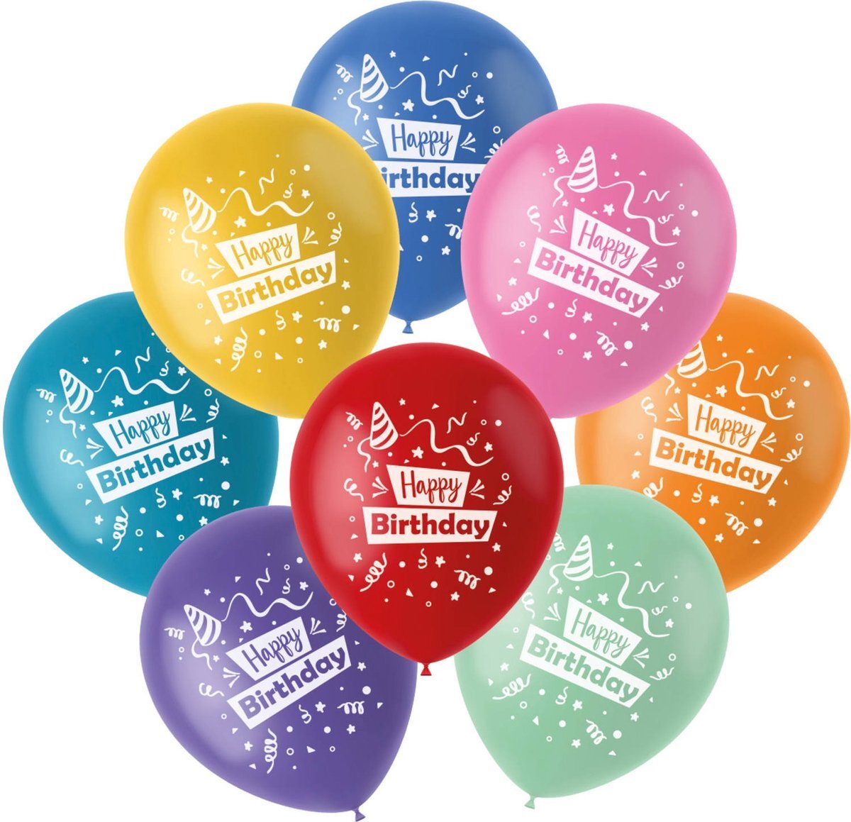 Folat Ballonnen Color Pop Happy Birthday 23 cm - 8 stuks