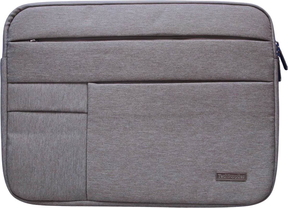 Tech Supplies | Soft Sleeve met extra accessoiresvakken voor de Apple Macbook Air / Pro (Retina) Laptop Case - Ook geschik voor overige merken - Bescherming Cover Hoes (14 inch, Grijs)