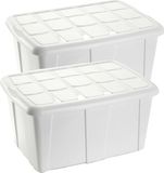 Plasticforte Opbergbox met deksel - 2x - Wit - 60L - kunststof - 63 x 46 x 32 cm