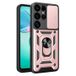 Samsung Coque Hybride Galaxy S25 Ultra à Anneau Rotatif avec Protection pour Appareil Photo - Rose Doré