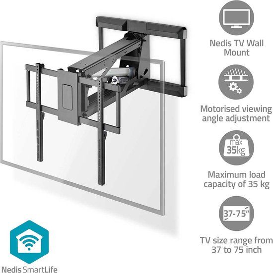 Nedis SmartLife Gemotoriseerde TV Muurbeugel – App bestuurbaar – Afstandsbediening – 37-75 inch – Draaibaar & Kantelbaar – Max. 35 kg