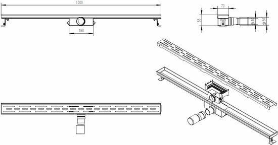 Wiesbaden Eco RVS Douchegoot 100 cm. - 33.4305