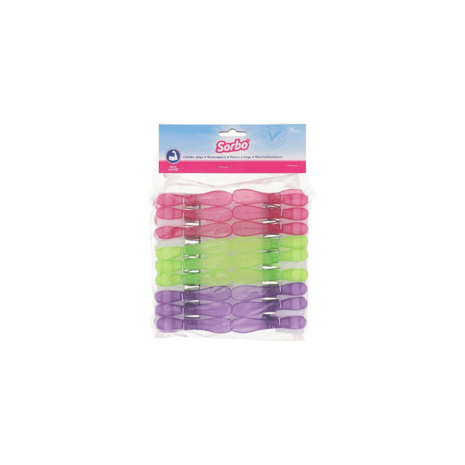 Sorbo 180x Gekleurde wasgoedknijpers - Plastic wasgoedknijpers - Knijpers/wasspelden voor wasgoed 180 stuks