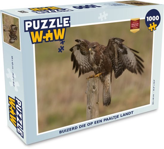 MuchoWow Puzzel Buizerd die op een paaltje landt - Legpuzzel - Puzzel 1000 stukjes volwassenen