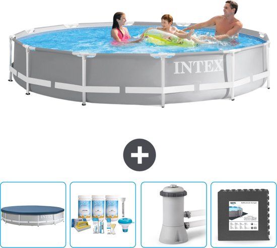 Intex Rond Prism Frame Zwembad - 366 x 76 cm - Grijs - Compleet Pakket