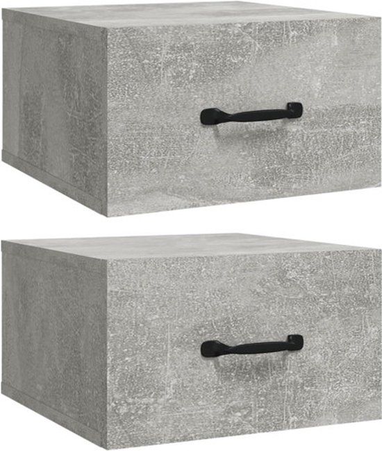 vidaXL Nachtkastjes - Set van 2 - Wandgemonteerd - Betongrijs - Hout - 35x35x20 cm