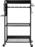 VEVOR Gereedschapswagen met 4 niveaus, draagkracht 68 kg, werkplaatswagen met rolbare boorhouder en stevig opbergrek, montagewagen voor de garage, werkplaats, garage, zwart, 560 x 350 x 970 mm